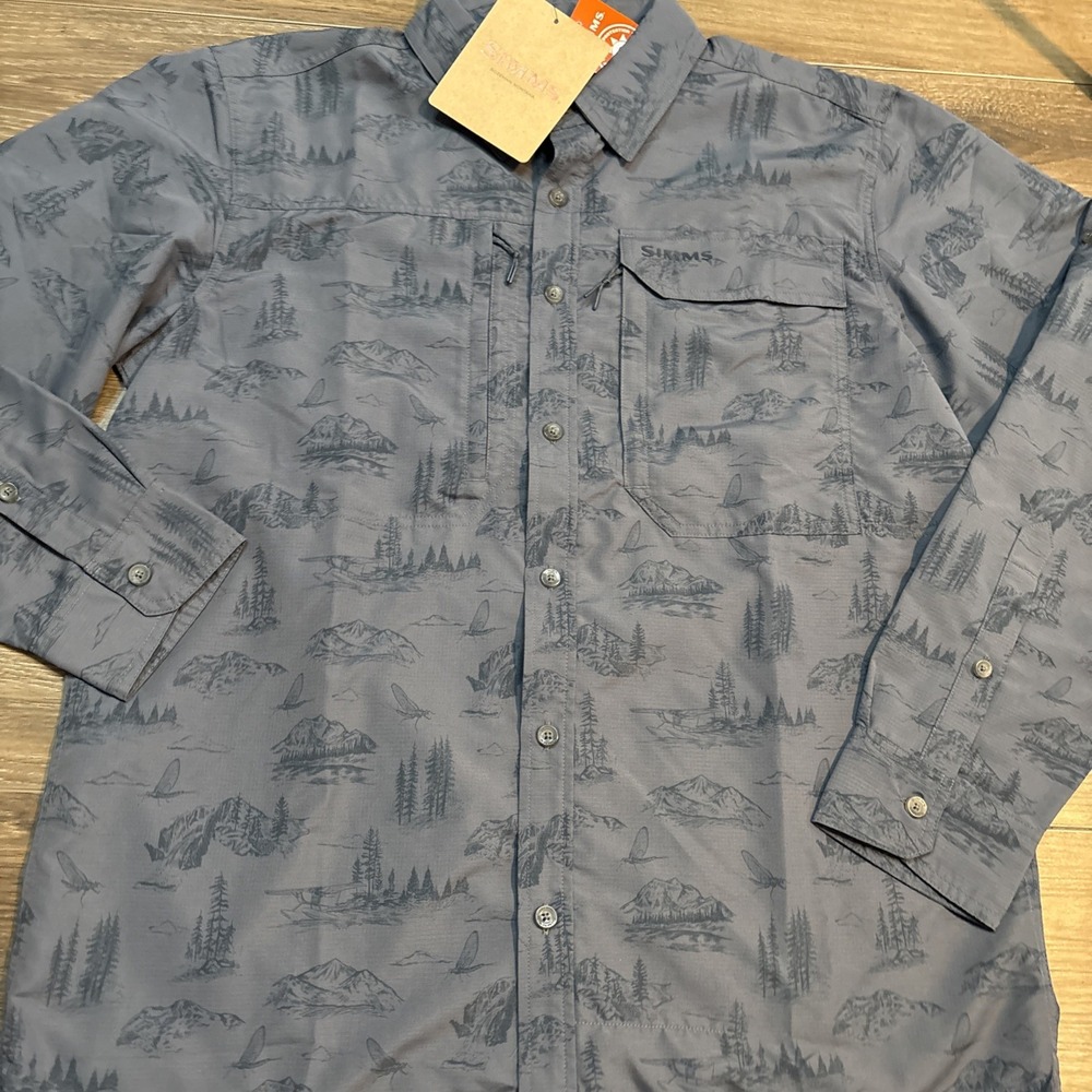 Simms M's Guide Fishing Shirt LS Men's Large Selvedge Mayfly NWT SPF 50+ New